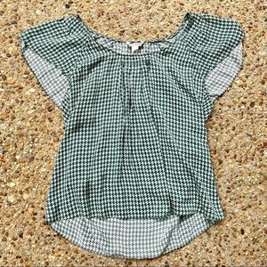 Banana Republic 100% Silk Green Cream Houndstooth Summer Blouse Size M